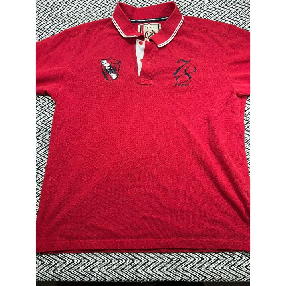 Splash Mens Red Polo Shirt With Embroidered Details & Collar Accents Size M